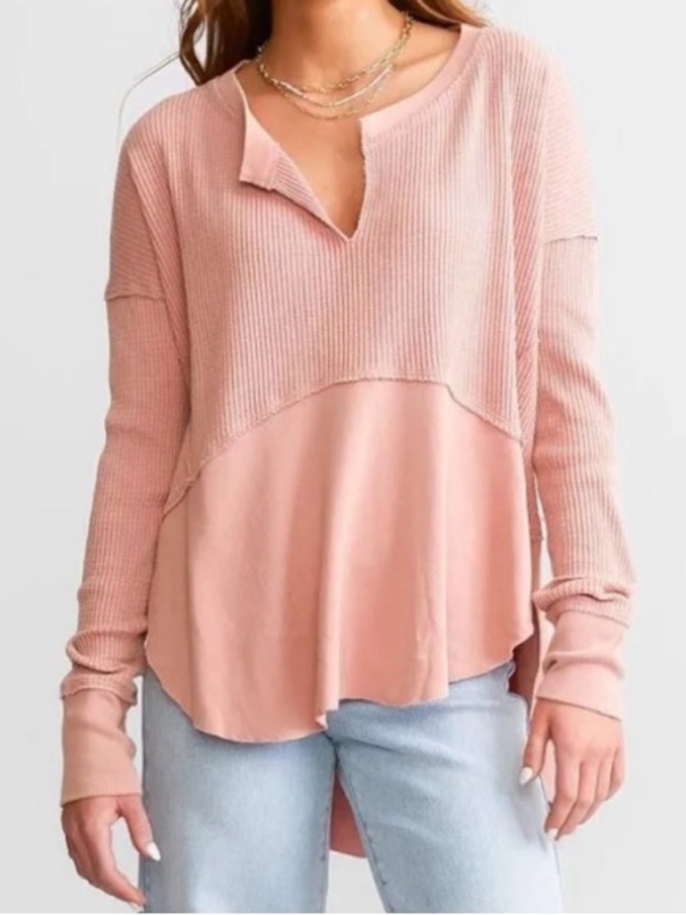Free People We The Free Monterey Thermal Women’s Dusty Rose Waffle Knit Top